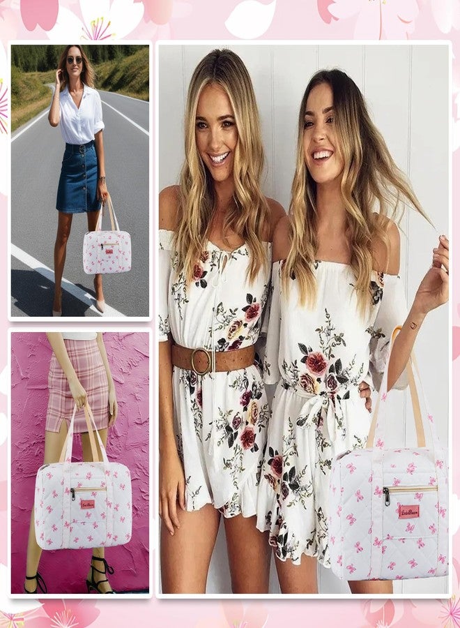 Lebaley Coquette Bag with Ribbon Pearl Bow - Pink Bow Tote Bags Cute Travel Bag,Floral Quilted Duffle Bags for Women Girls,Coquette Aesthetic Y2K Girls Dance Bag,Weekend Bags for Travel Trip Work - Image 5